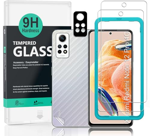 Ibywind Protector de Pantalla para Xiaomi Redmi Note 12 Pro 4G(6.67 Pulgadas),con 2 Piezas de Cristal Templado,1 Pieza de Protector de Lente de cámara,1 Pieza de película de Fibra de Carbono Trasera