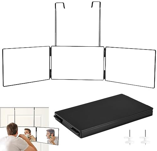 3 Way Mirror,360 Mirror Self Cut Hair with Telescoping Hooks,Portable Adjustable Trifold Mirror,Bathroom Mirror for Hair Cutting,Hair Braiding,Hair Colouring,Shaving,Make Up