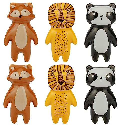 Animal Drawer Knobs for Kids, 6PCS Ceramic Cabinet Door Knobs, Cartoon Cupboard Pull Handles Dresser Knobs for Children's Room Bedroom Furniture Closet Drawer
