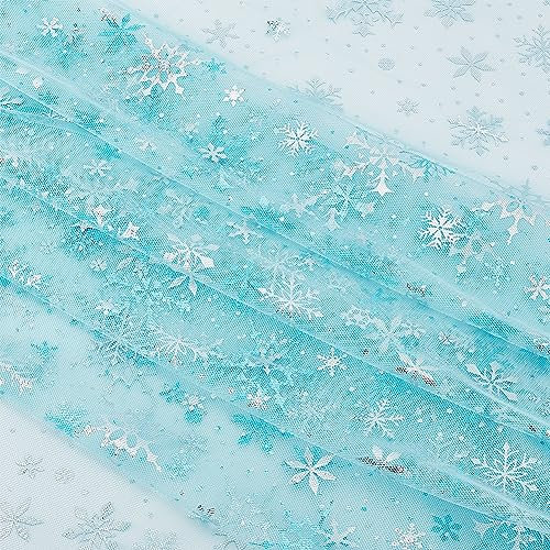 BENECREAT 3x1.5 m Schneeflocken-Netzstoff, Klassischer Hintergrund-Dekorationsstoff Für Selbstgemachte Kleidung, Hochzeitskleid, Heimdekoration, 0.1 mm Dick, Licht Himmel Blau