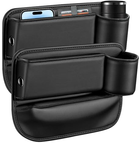 MainPi Car Seat Gap Filler Organiser,Cup Holder Universal Fit Car SUV Truck Accessories,Car Seat Storage Box Things from Dropping (Black, Driver'+Passenger's Seat)