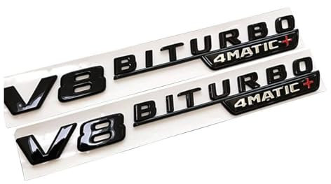 2 V8 BITURBO 4matic Emblem Aufkleber. für Mercedes Benz AMG GT S ML SL Klasse CLA GLA SLK SLS CLS W220 (Schwarz)
