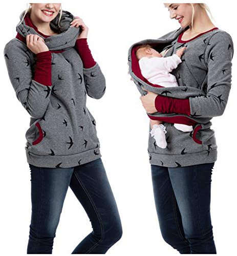 Vêtement de Maternité T-shirt d'allaitement Femmes Sweatershirt Top Hoodie Allaitement Enceinte Allaitement Femmes Maternité Jumper Maternité chemisier Pull Lutin (Wine, M) Grossesse Femme T-Shirt