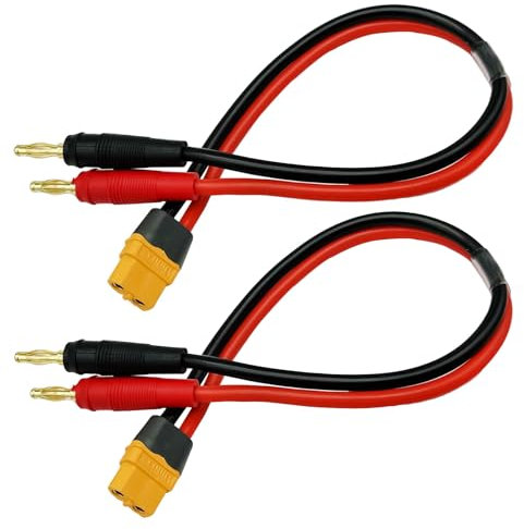 2pcs XT60H (XT60 Upgarded Female Connector Plug to 4mm Banana Plugs Battery Charge Lead Adapter Cable 12awg 30cm