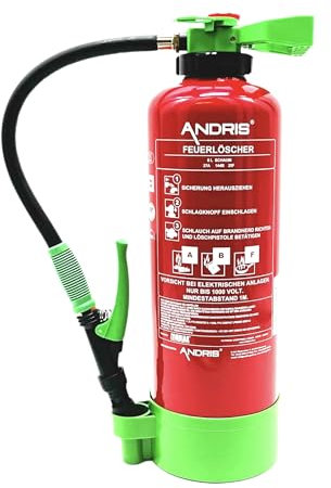 Aufladefeuerlöscher fluorfrei 6L ABF Schaum ANDRIS® (Fettbrand), 27A 144B 25F, EN 3 inkl. Wandhalterung, Standfuß & Orig. ANDRIS® Prüfnachweis für 2 Jahre