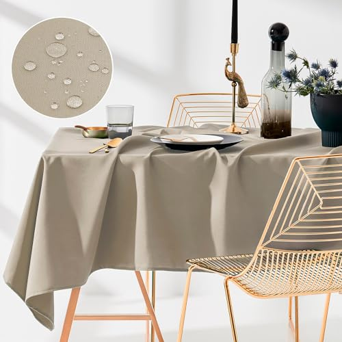 room99 Aura Tischdecke 140 x 220 cm Tischtuch Tafeldecke Fleckschutz Abwaschbar Wasserabweisend Schmutzabweisend Polyester Rechteckig Bankett-Dekoration Ganzjährig Beige