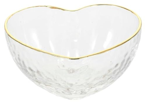 Bol en verre en forme de cœur - Plateau simple pour crème glacée et bonbons - Avec bordure dorée - Assiette à dessert irrégulière - Taille L