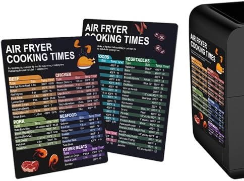 Tranquilique 2 PCS Air Fryer Cooking Time Chart Magnetic Cooking Guide Booklet Air Fryer Conversion Chart Uk Cooking and Frying Quick Reference Guide(2/pcs,black,size:6.5x8inch)