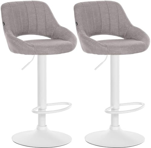 CLP 2er Set Barhocker Milet Mit Stoffbezug I Drehbarer Barstuhl Mit Lehne Und Fußstütze, Farbe:grau, Material Gestell:Metall matt Weiss