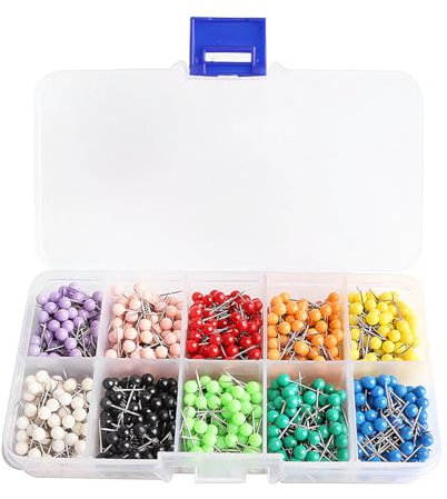 MWUMRCM 500 Stücke Map Push Pins, Karte Nagel Pinnadeln Rundkopf Stecknadeln Buntkopf Pushpins Kartennadel Plastik Kopf mit Stahl Punkt Gelten für Markieren Reise, 10 Farben