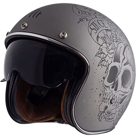 MT Le Mans 2 SV Totenkopf & Roses Jethelm A2 Silber matt XXL (2XL) (ECE 22.06) - 8434639179400