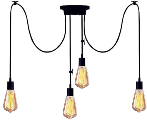 Mengjay Deckenlampe Spinne Kronleuchter DIY Spider Lampe Hängende Lampen Retro Ceiling Light Pendelleuchte Einstellbar Hängelampe für Wohnzimmer Cafe Restaurant(ohne Leuchtmittel) (150cm(4 Köpfe))