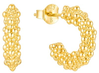Brandlinger ® Ohrringe Silber 925. Statement Creolen mit kleinen Kugeln. Schmuck Damen vergoldet mit 18 Karat Gold für Frauen und Mädchen. Äußerer Durchmesser 16mm.