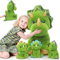 MorisMos 62cm hoch sitzend Dino Kuscheltier XXL mit 3 Plüschbaby im Bauch, Grün riesen Triceratops Stofftier Plüschtier groß, Weihnachten Geburtstag Geschenk Kinder Mädchen