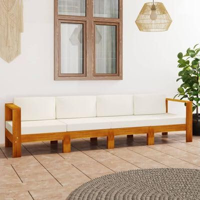 SECOLI Gartenlounge Set Holz Gartenmöbel Set Holz Balkon Lounge Holz Lounge möbel Outdoor Holz Balkonmöbel Lounge Sitzgruppe Ecksofa mit Auflagen Akazienholz-Creme-4-Sitzer