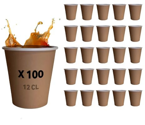 Table'Colors 100 Verres en Carton 12 cl Esprit Kraft - Gobelet Carton Recyclable - Tasse - Café - Boisson fraiche - Expresso - Idéal pour Fêtes et Événements - Design Écologique et Pratique