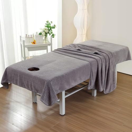 Morbuy Draps de Lit Table de Massage avec Trou, Housse de Coussin de Massage Lavable, Serviette de Massage Réutilisable pour Spa Beauté et Salon du Visage (200x100cm,Gris)