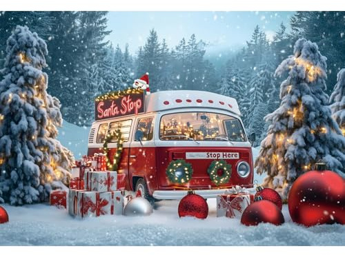 Ttincceer Santa Stop Foto Fondo 2.7x1.8m Feliz Navidad Invierno Nieve Bosque Baby Shower Fondo Rojo Blanco Bola de Navidad Snowland Árbol de Navidad Telones de Fondo Decoración de Fiesta Familiar