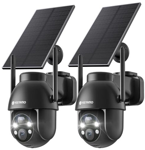 YESYAMO 2 Stück 2 K Überwachungskamera, WLAN, für den Außenbereich, kabellos, Solar, 2,4 GHz, Solar-Kamera mit Solarpanel, 360 ° PTZ, Nachtsicht, 2-Wege-Audio