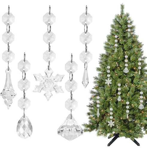 50Pcs Christmas Tree Ornaments Crystal Hanging Pendant, Acrylic Crystal Snowflakes Ornaments Clear Diamond Hanging Decorations for Xmas Wedding Festival Party Winter Theme