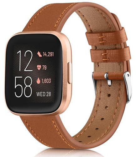 Vancle Leder Armband für Fitbit Versa 2/Versa/Versa Lite/SE - Weiches Atmungsaktives Sport Ersatzarmband für Damen und Herren (Braun)