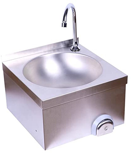SmPinnaA Lavandino Lavamani in Acciaio Inossidabile, Lavandino Commerciale Azionabile al Ginocchio, Lavabo Sospeso A Parete con Miscelatore Acqua Calda E Fredda, per Cucina di Catering all'