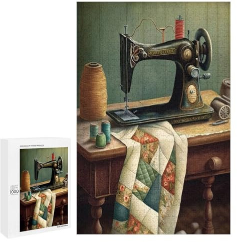 1000 Pieces Jigsaw Puzzle for Adults - Vintage Sewing Machine Room Inspirational Quote Jigsaw Puzzles for Family Activities Games Gift