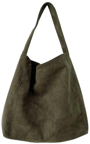 Große Wildleder-Tragetasche für Damen, lässige Schultertaschen, Wildleder-Geldbörsen, Damen-Umhängetasche, Arbeitshandtasche, Halbmondtasche, Reisen, Winter, Grün