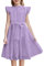 Arshiner Robe Fille Mousseline Soie Violette Robe Trapèze Robe De Soirée élégante Robe Midi pour Enfant Robe De Soirée Tendance avec Ceinture 10-11 Ans