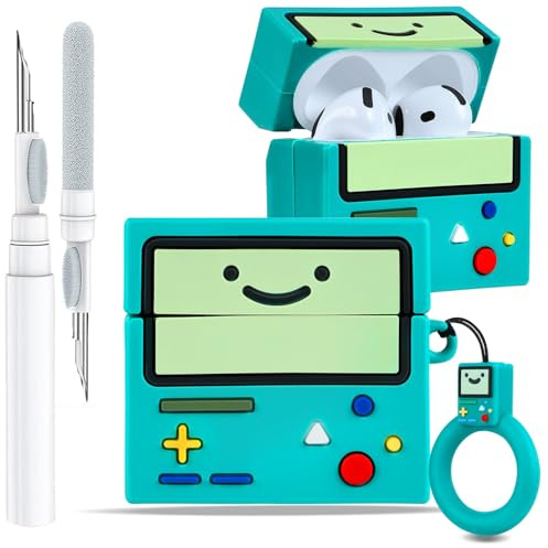 Boaretiu for Airpods 4 Case Cute Cartoon Kawaii - Funny 3D Soft Silicone Design Cover with Carabiner and Cleaner Kit Fun Cool Shell Stylish for Girls Teens Women Cases for Airpods 4, Green Game