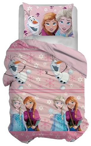 Disney, Bettwäsche-Set für Einzelbett, Bettbezug + Kissenbezug, Bettbezug mit Kissenbezug, Bettbezug 155 x 200 cm, 100% Baumwolle, Frozen (ohne Spannbettlaken)