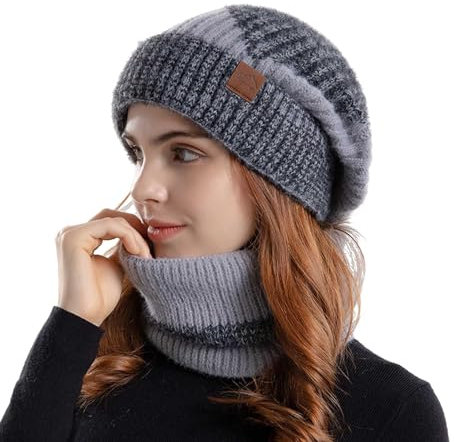 SRZYMJ Winter Warm Mütze, Schal Sets für Damen Herren, Sherpa Mütze Strickmütze Beanie Fedora Schwarz Schirmmützen Für Damen Beanie-Mütze Damen for Women Strickmütze Damen Winter