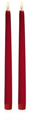 Premier Pack of 2 Red Taper Candles with Flickerbright Flame – 27.5cm Warm White LED Battery-Operated Candles