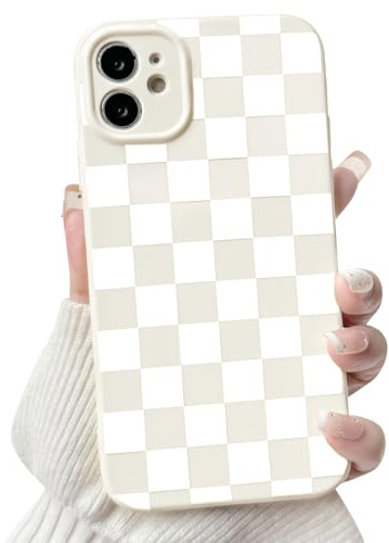NITITOP für iPhone 11 Hülle Süßes Kariert Muster, Weiß | Aesthetic Bunte Schachbrett Design, für Frauen Mädchen, mit Vollem Kameraschutz, Stoßfeste Handyhülle