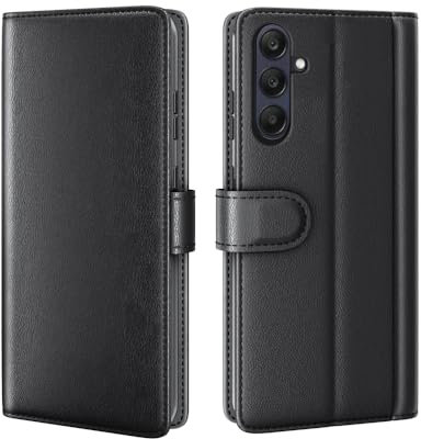 COQUE Case for Samsung Galaxy A26 5G Shell,Real Cowhide Flip Cover with Card Slot Leather Case for Samsung Galaxy A26 5G-Black