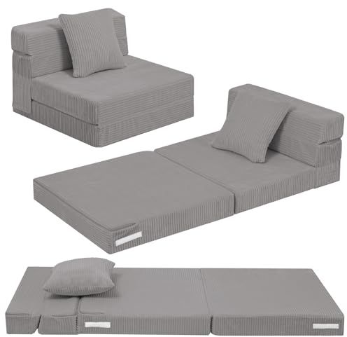 MeMoreCool Sofá cama para niños, silla de pana para niños, sofá modular de juegos para bebés, sofá plegable para niños, colchón convertible para sala de juegos, color gris