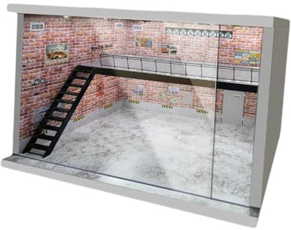Harilla 1/64 1/36 1/32 Skala Garage Vitrine Hintergrund Staubdicht Auto Modell Parkplatz Doppelschicht für Legierung Auto Diorama Layout, Rote Linke Treppe