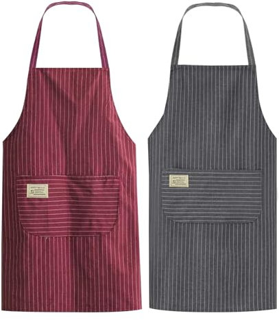 Mokaskaidj 2 Pezzi Grembiule Cucina Donna, Grembiule da Cucina, Regolabile Grembiuli con Tasche, Grembiule in Cotone e Lino per Ristorante Caffetteria Bbq Bar Chef Cucina, Unisex