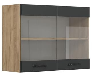 Vicco Küchenglashängeschrank R-Line, Glashängeschrank, Anthrazit Landhaus, 80 cm