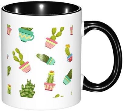 YXDVPALNE Kakteen Sukkulenten in Blumentöpfen, Keramiktasse Teetasse Kaffeetasse Keramiktasse 330 ml