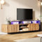 Merax Meuble TV avec éclairage LED - Buffet bas pour TV jusqu'à 70 - Avec 2 portes pliantes - Compartiments ouverts - Meuble TV pour salon, salle à manger, chambre à coucher - Chêne et noir