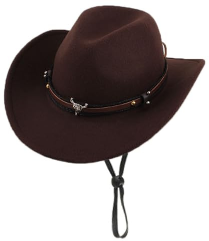 Oaygat Cowboy Hat Felt Fedora Hat Womens Western Cowboy Hat Wide Brim Hats Classic Cap Western Shapeable Durable Cowgirl Men Women Wool Felt Fedora Jazz Hat Lightweight Shapeable Brown