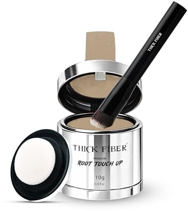 THICK FIBER Root Touch Up & Hairline Powder with Brush (LARGE 10g) – Covers Grey Roots, Thinning Hair & Bald Spots – Sweat & Water Resistant Hair Concealer for Women & Men (Medium Blonde)