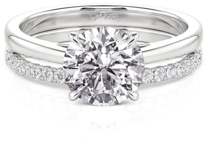 Damen Moissanit Klassisch Band Ring Set 925 Sterling Silber Vorsteckring Rundschliff Stein Stapelring Modern Elegant Doppelring Frauen Trauring für Hochzeit Valentinstag