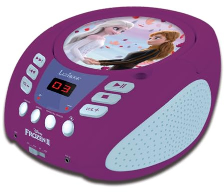 Lexibook – Disney La Reine des neiges 2 - Lecteur CD Bluetooth pour Enfants - Portable, Effets Lumineux, Prise Micro, Entrée aux-in, Pile ou Secteur, Filles, Garçons, Violet, RCD109FZLXB