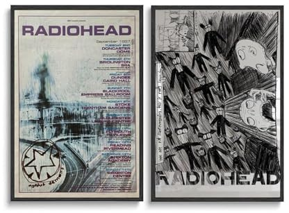 Gufatoo 2 PCS Radiohead Poster Rock Band Music Album Vintage Für Zimmer, Ästhetische Leinwand-Wandkunst, Schlafzimmer-Dekor 12x18inch(30x45cm)