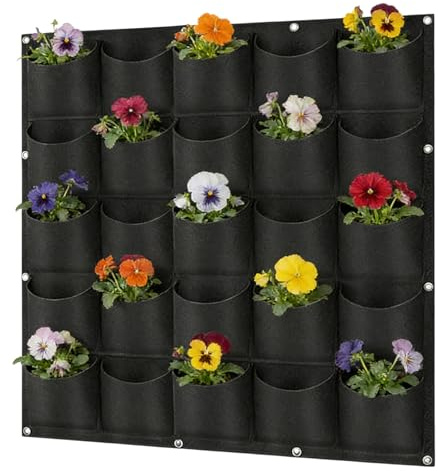 Sac À Plantes Mural, Sac De Plantation Suspendu À 25 Poches, 1*1 M Jardinière Murale Verticale, Réutilisable Sacs De Culture Muraux Pour Jardin, Extérieur, Intérieur, Jardinage, Verdissement, Noir