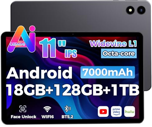 RebotAi 2026 Tablet 11 Inch Android 15 with Gemini AI, 18GB+128GB/1TB, GMS Widevine L1, Octa-core 2.0GHz, WiFi 6 & BT 5.2, 7000mAh Tablet