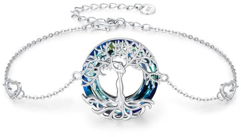 JFASHOP Lebensbaum Kristall Armband für Damen 925 Sterling Silber Baum des Lebens Armband Geburtstein Anhänger Schmuck Geschenke für Damen Frauen Mädchen