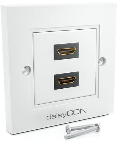 deleyCON HDMI Dose Wanddose 2x Port Unterputz eARC 4K/8K, 1 Stück - Weiß | Unterputz Montage, High Speed, Full HD Support, für TV, PS5, Soundbar, Dolby, HiFi, 80x80mm